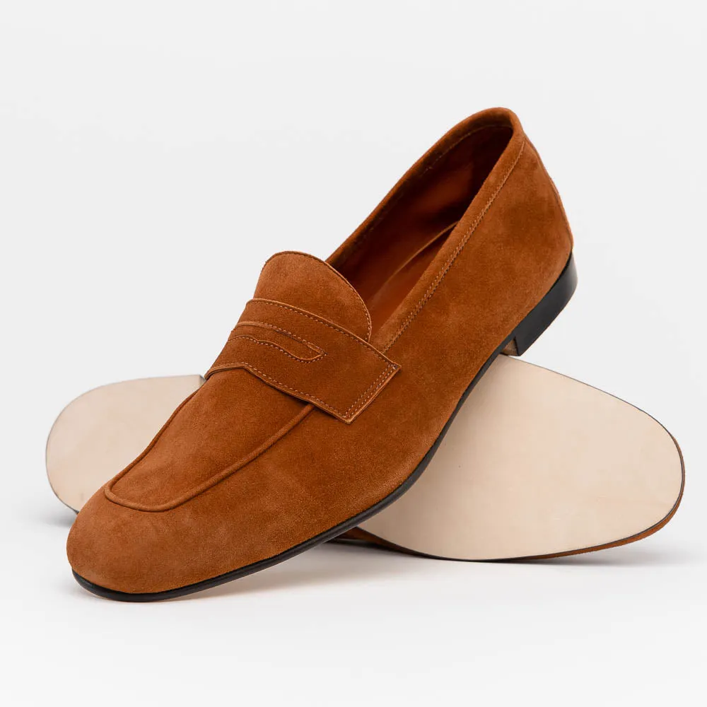 16-100-CGN TASCA Italian Sueded Kid Loafer Cognac