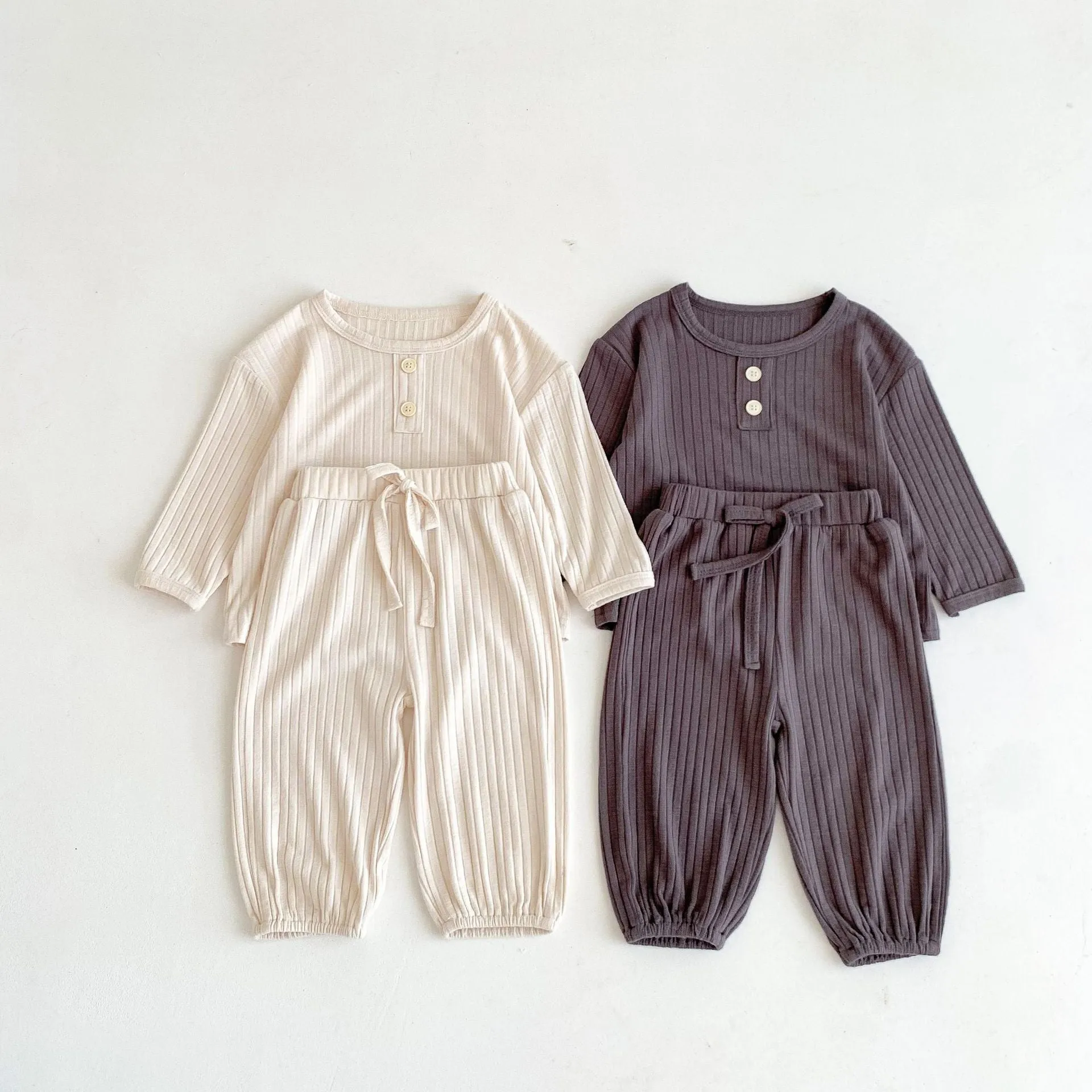 2 Pieces Set Baby Kid Girls Boys Solid Color Tops And Pants Wholesale 23101911