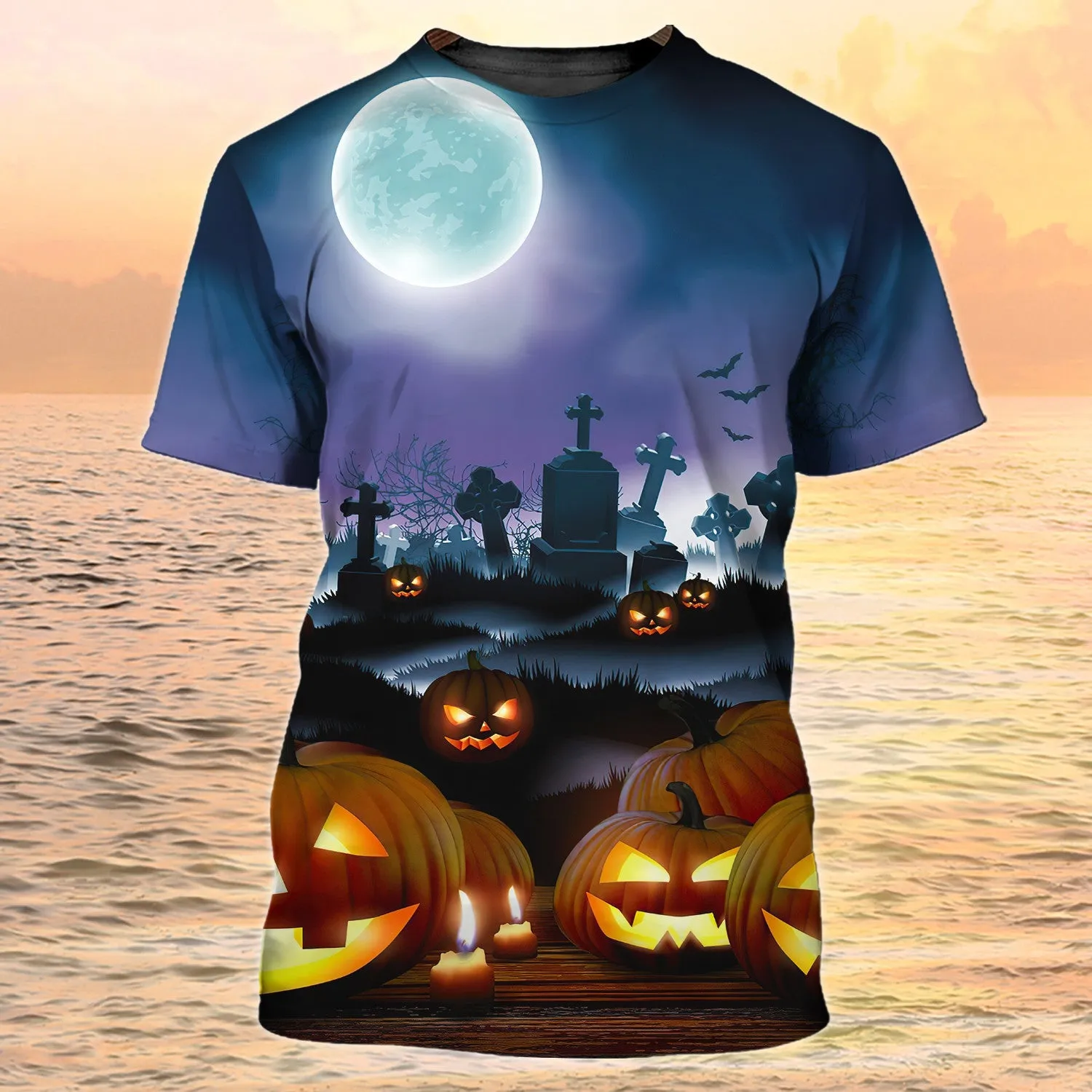 3D All Over Print Pumpkin With Grave Halloween Tshirt Mens Halloween Shirt