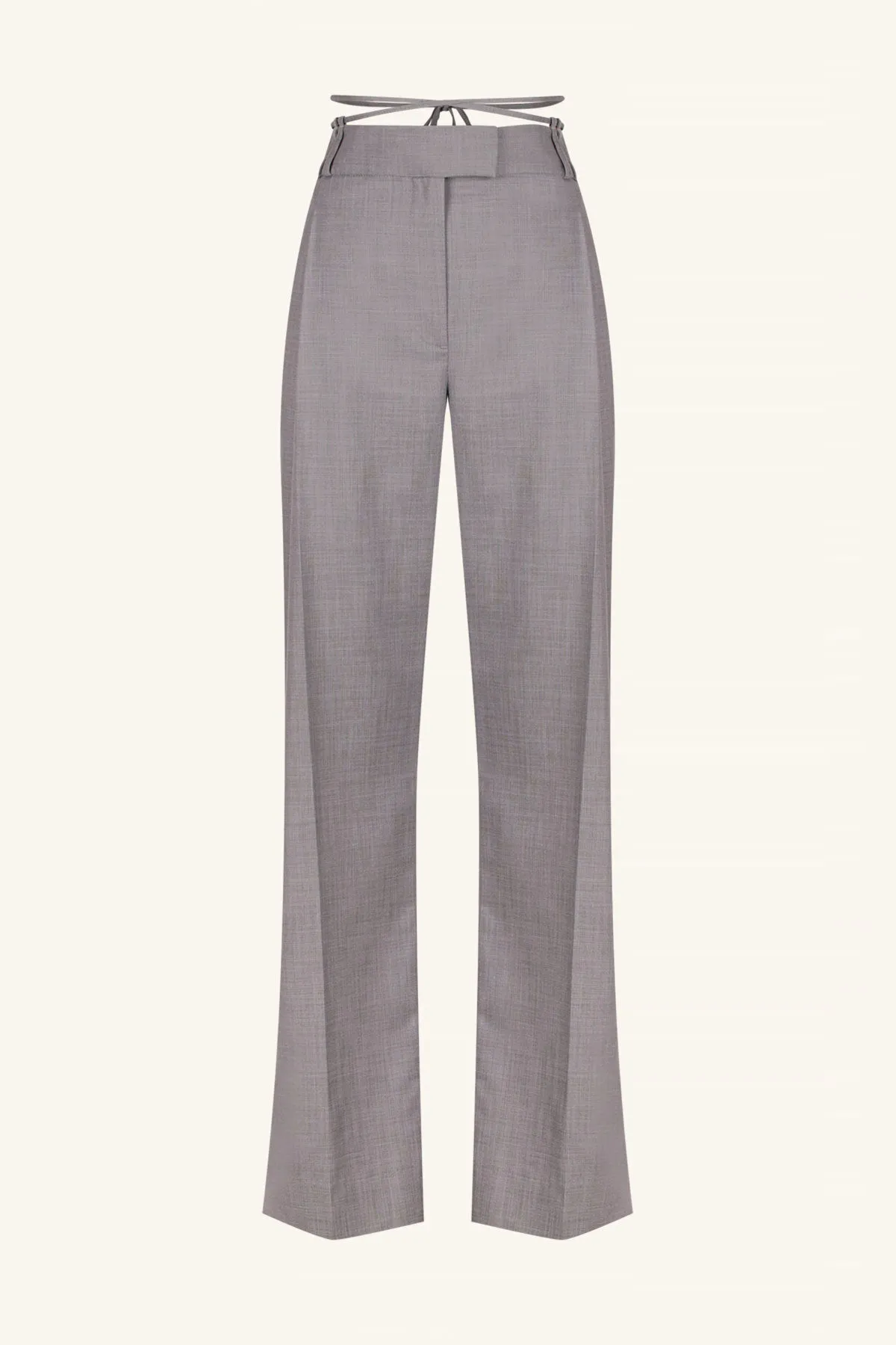 ASHER PLEAT FRONT PANT WITH TIE - STEEL GREY