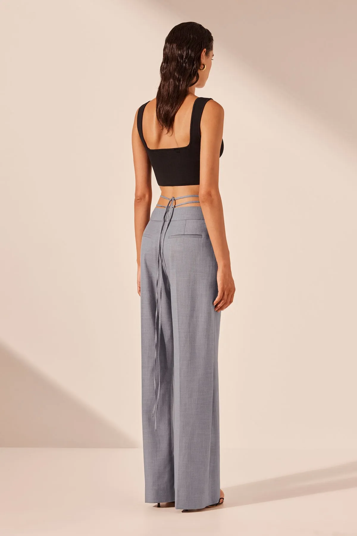 ASHER PLEAT FRONT PANT WITH TIE - STEEL GREY