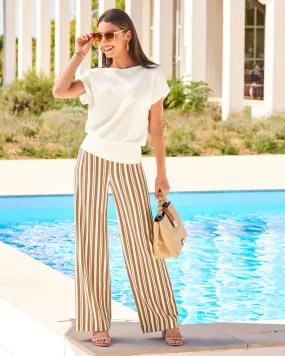 Beyond Travel Camel Stripe High Rise Palazzo Pant Camel