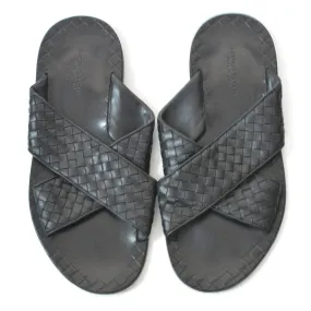 BOTTEGA VENETA Black Woven Calfskin Leather Slipper Sandal Shoes