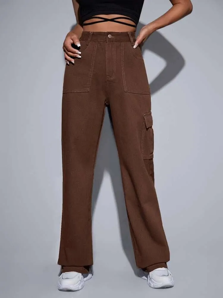 Brunette Brown Baggy Fit Cargo Jeans