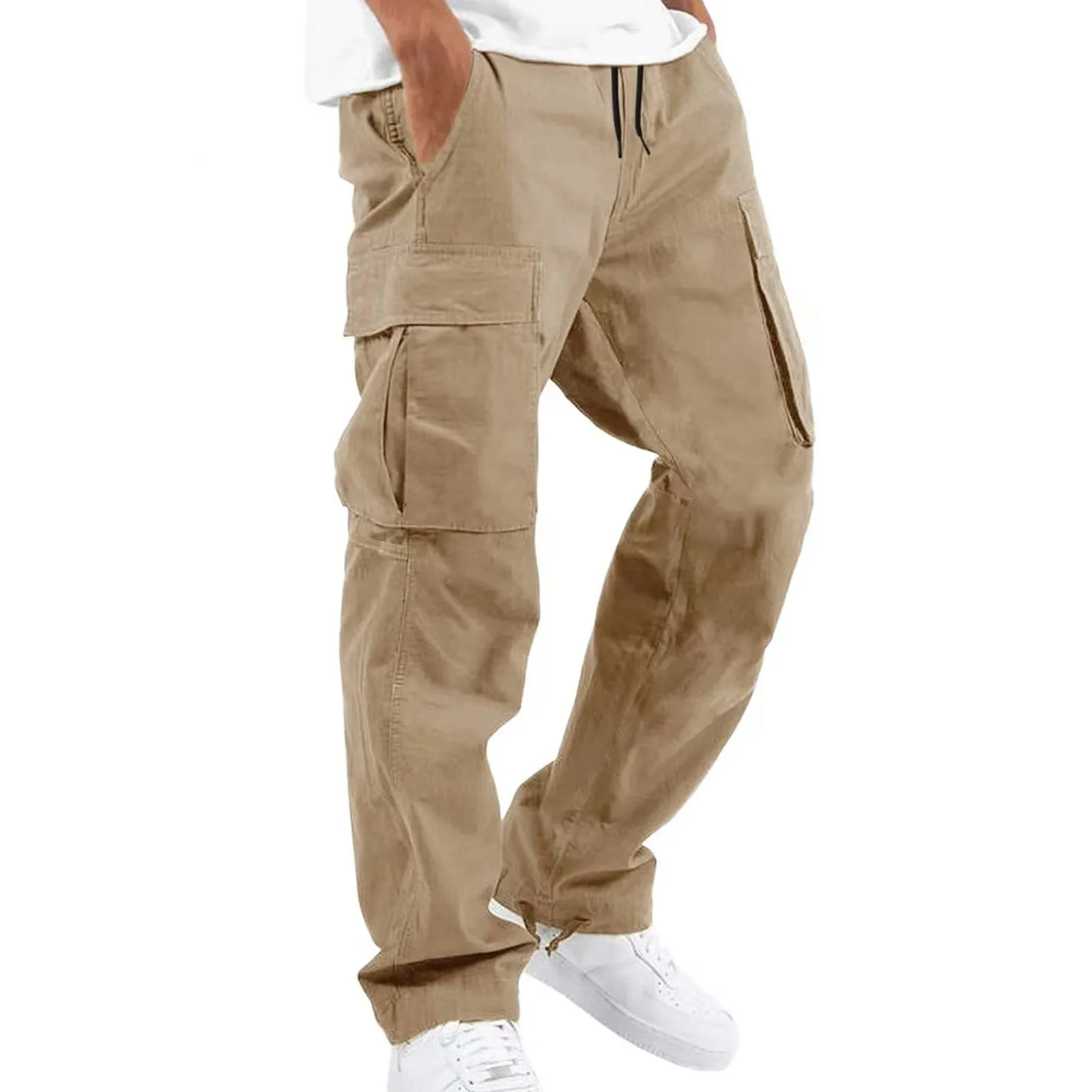 CASUAL COTTON DRAWSTRING MULTI-POCKETS CARGO PANTS