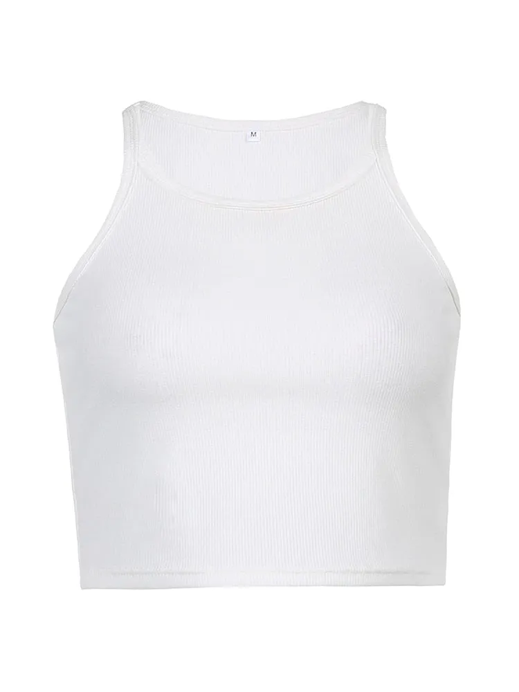 Casual White Sleeveless Cotton Cami