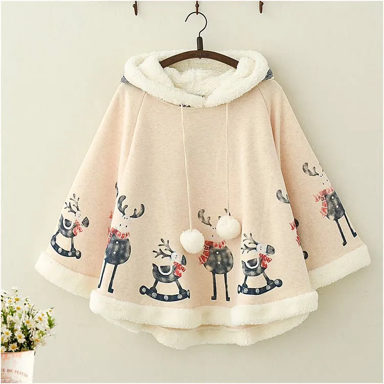 Deer Printing Hoodie Cloak AD12706