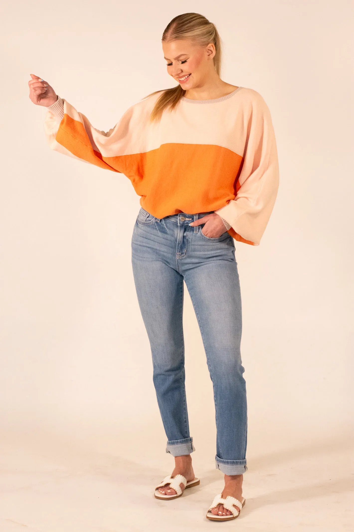 Delightful Beauty Color Block Crew Neck Sweater