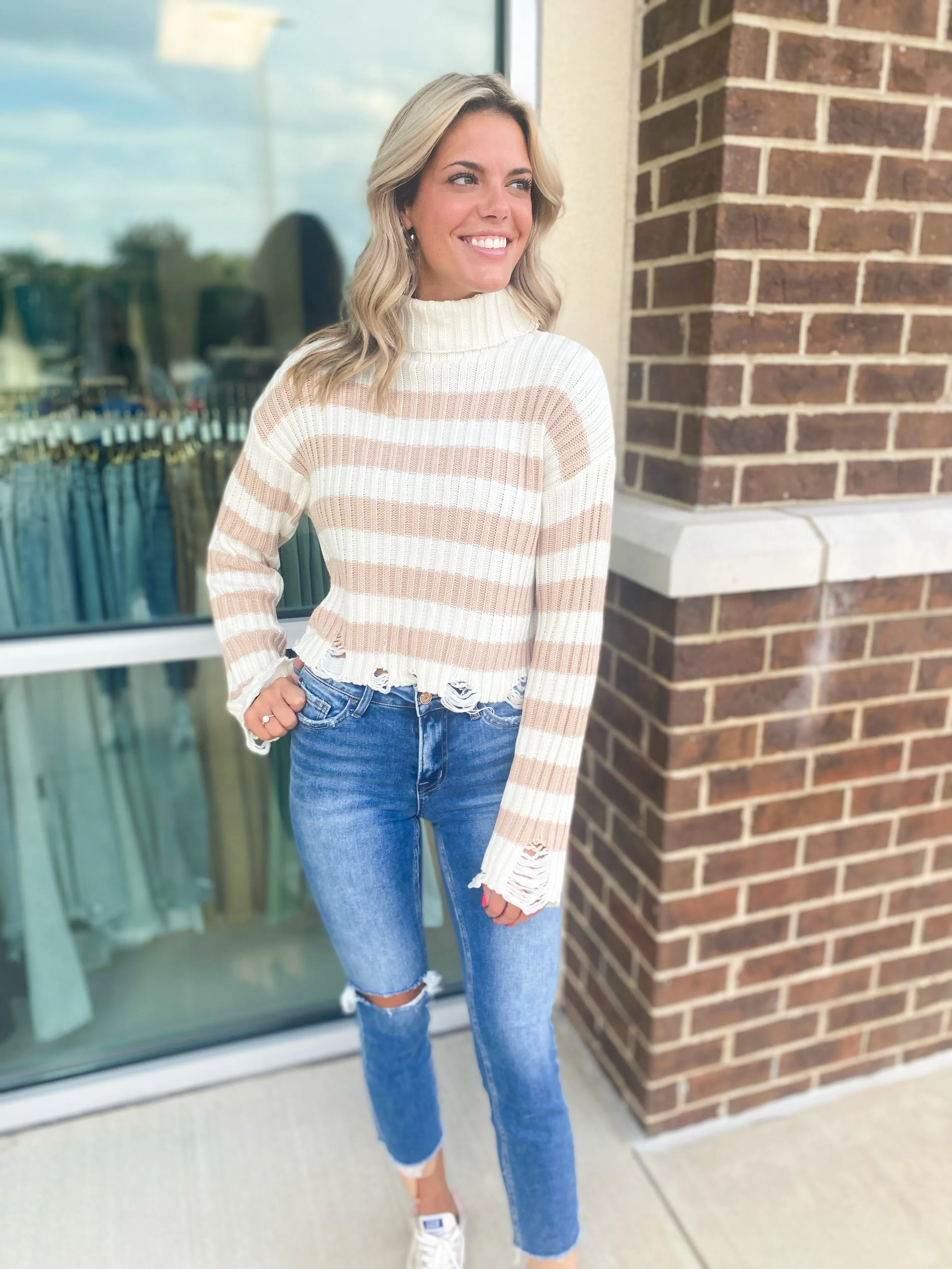 Distressed Turtleneck Sweater