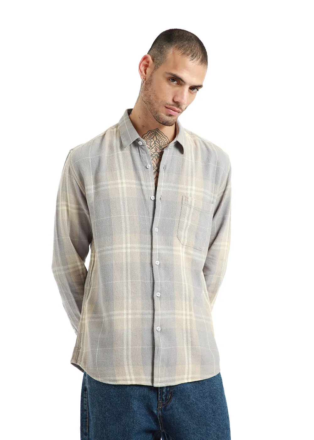 Dobby Light Grey Check Shirt