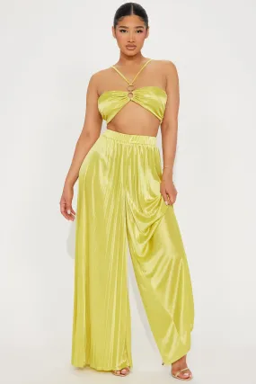 Dreamy Feeling Satin Pant Set - Chartreuse