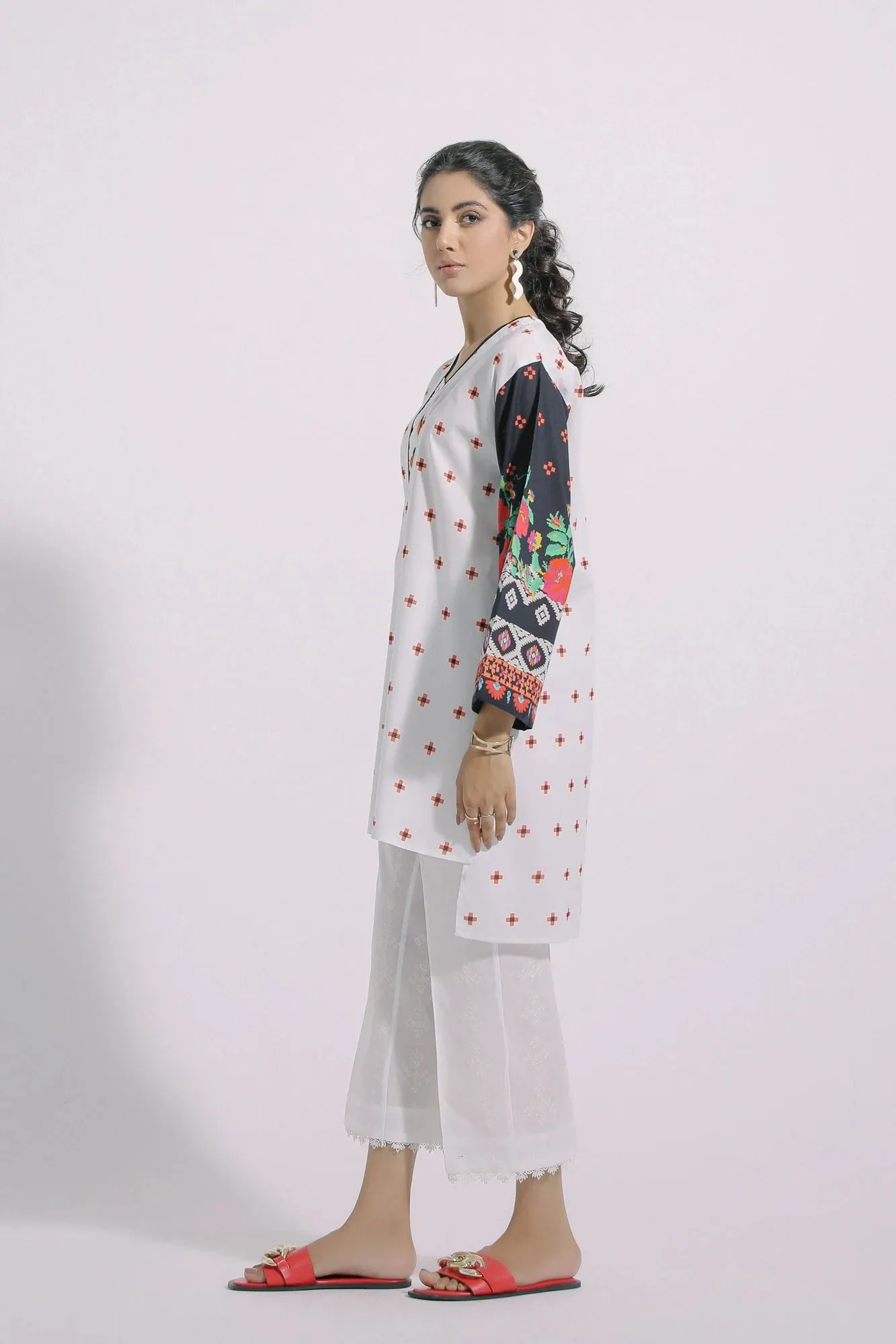 Ethnic White Printed Cotton Shirt