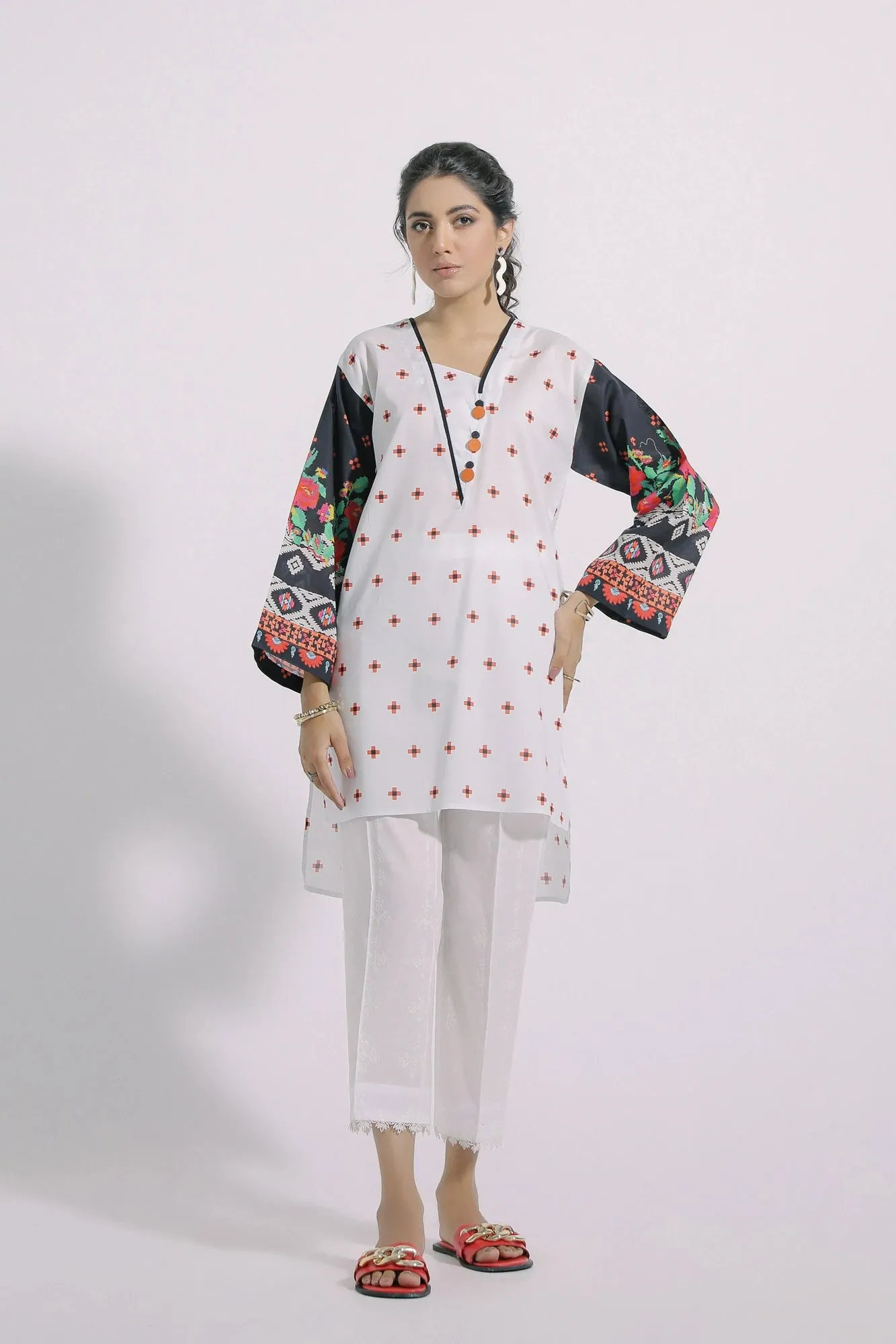 Ethnic White Printed Cotton Shirt