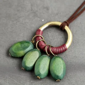 Green Wooden Pod Leather Necklace