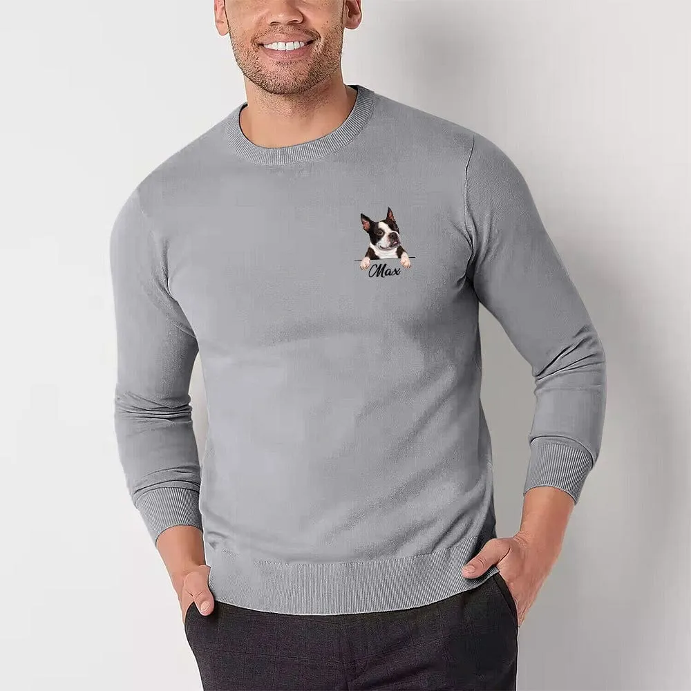 [High Quality]Custom Pet Face&Name Round Neck Sweater for Men Personalized Long Sleeve Ugly Sweater Tops