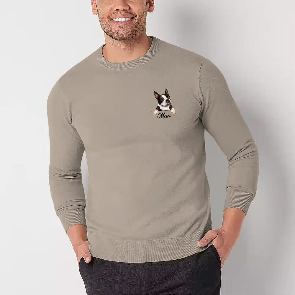 [High Quality]Custom Pet Face&Name Round Neck Sweater for Men Personalized Long Sleeve Ugly Sweater Tops