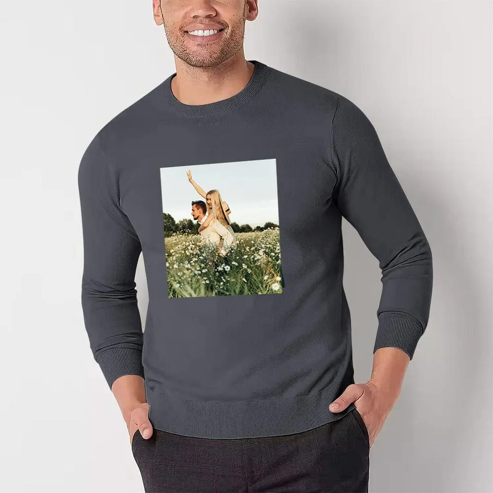 [High Quality]Custom Photo Round Neck Sweater for Men Personalized Long Sleeve Ugly Sweater Tops