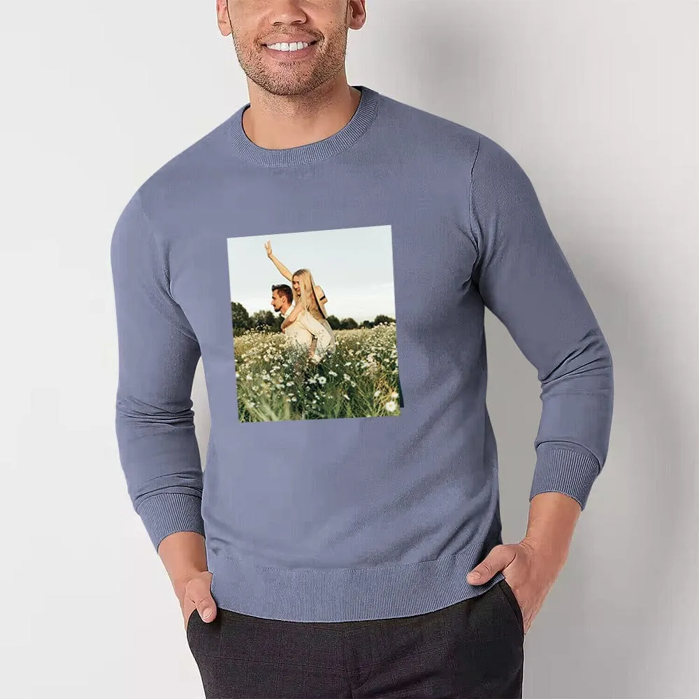 [High Quality]Custom Photo Round Neck Sweater for Men Personalized Long Sleeve Ugly Sweater Tops