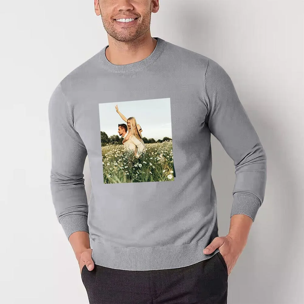 [High Quality]Custom Photo Round Neck Sweater for Men Personalized Long Sleeve Ugly Sweater Tops