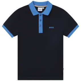 Hugo Boss Boys Contrast Collar Navy Short Sleeve Polo_J25O92-849