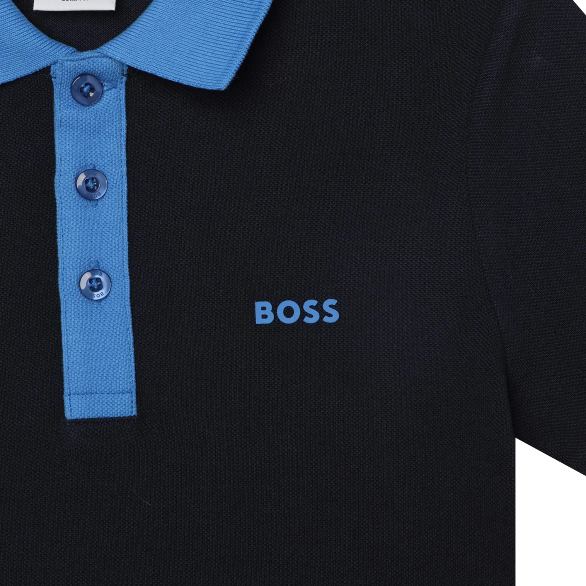 Hugo Boss Boys Contrast Collar Navy Short Sleeve Polo_J25O92-849