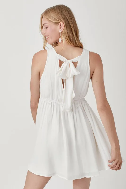 IN THE LIGHT V NECK SMOCK SLEEVELESS DRESS