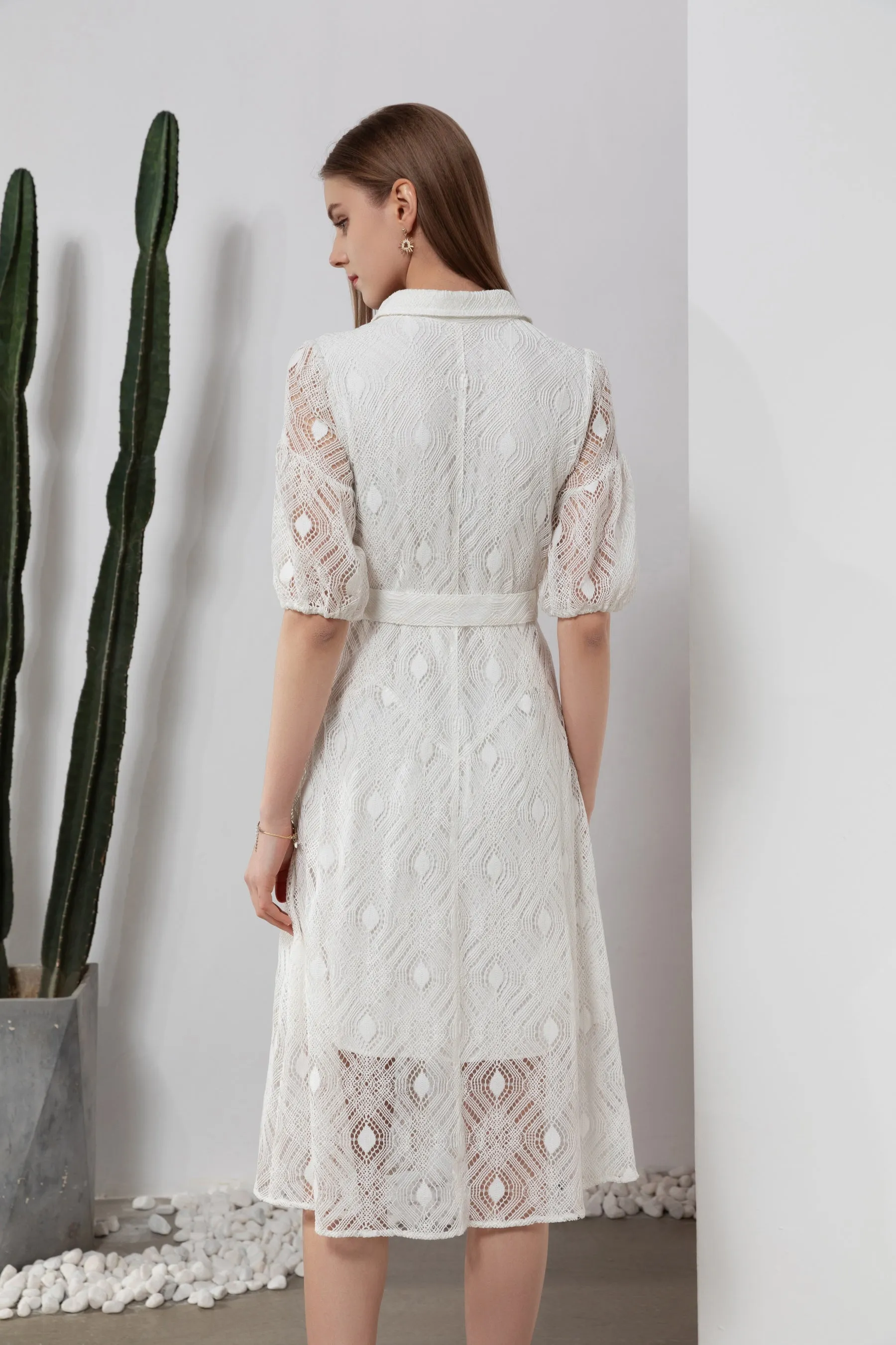 Isadore Lace Midi Dress - White