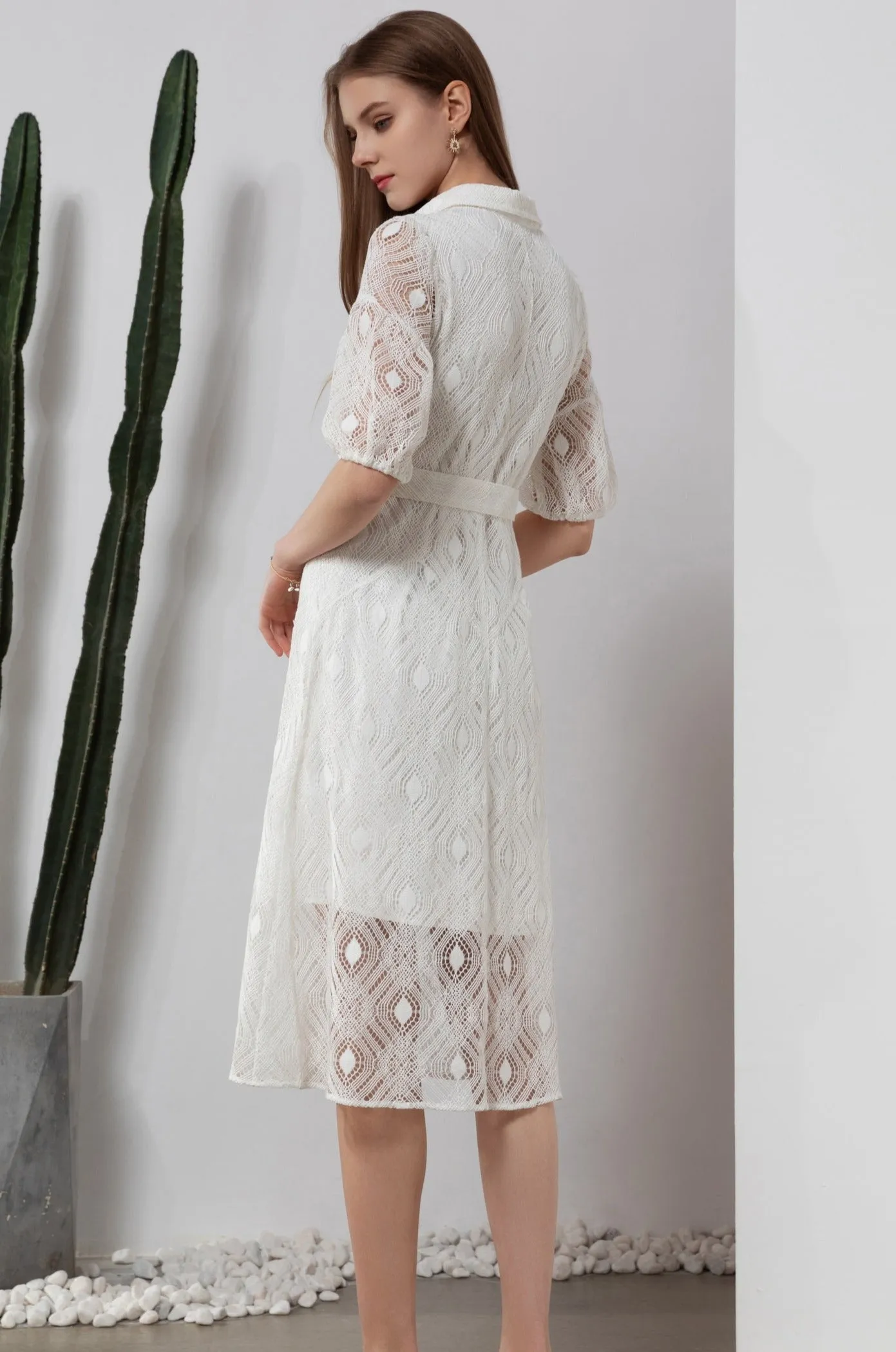 Isadore Lace Midi Dress - White