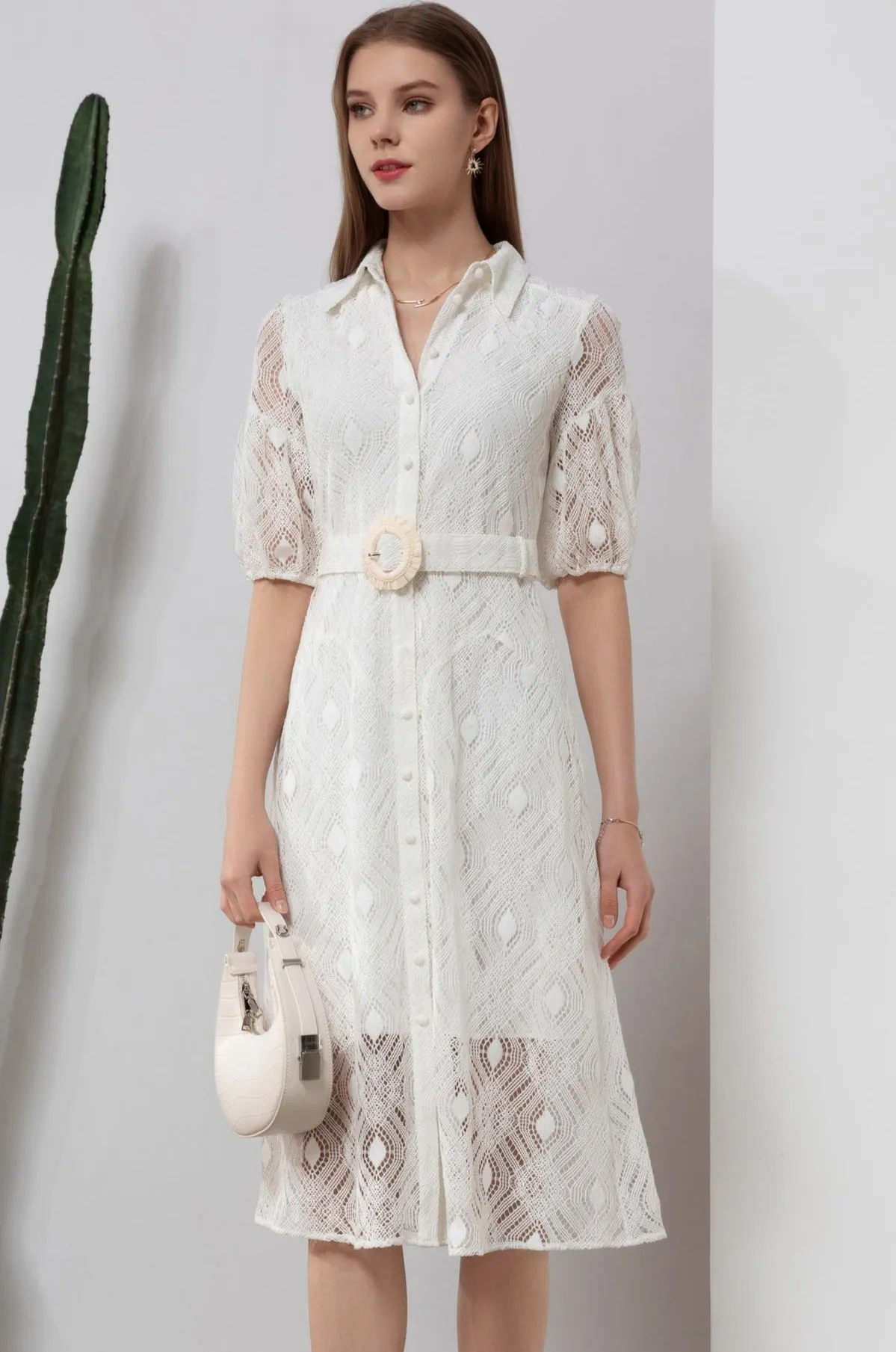 Isadore Lace Midi Dress - White