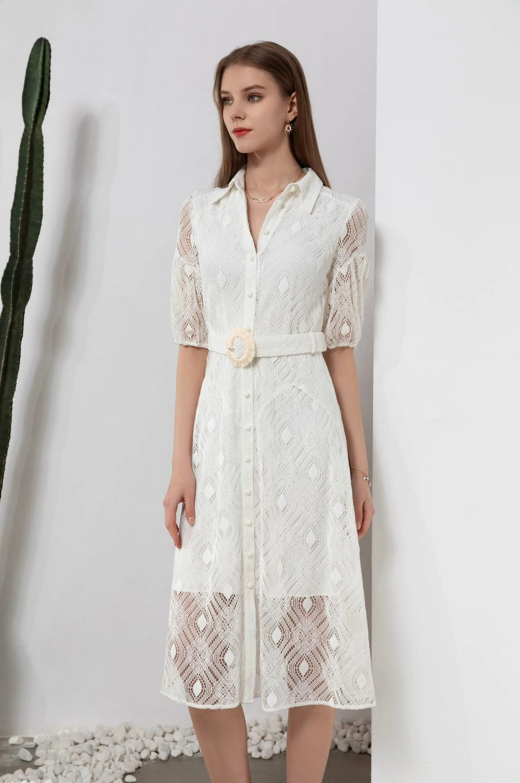 Isadore Lace Midi Dress - White