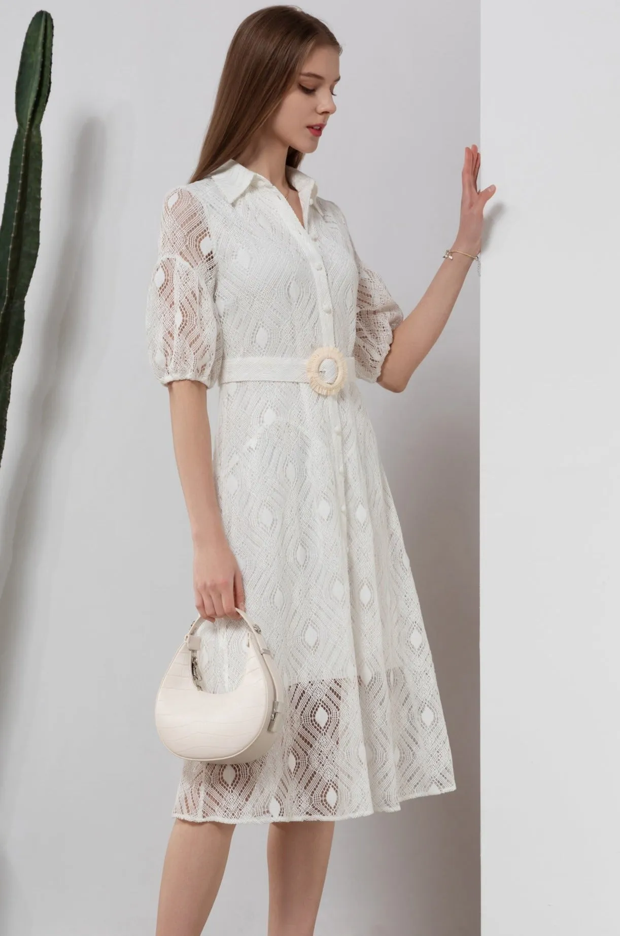 Isadore Lace Midi Dress - White