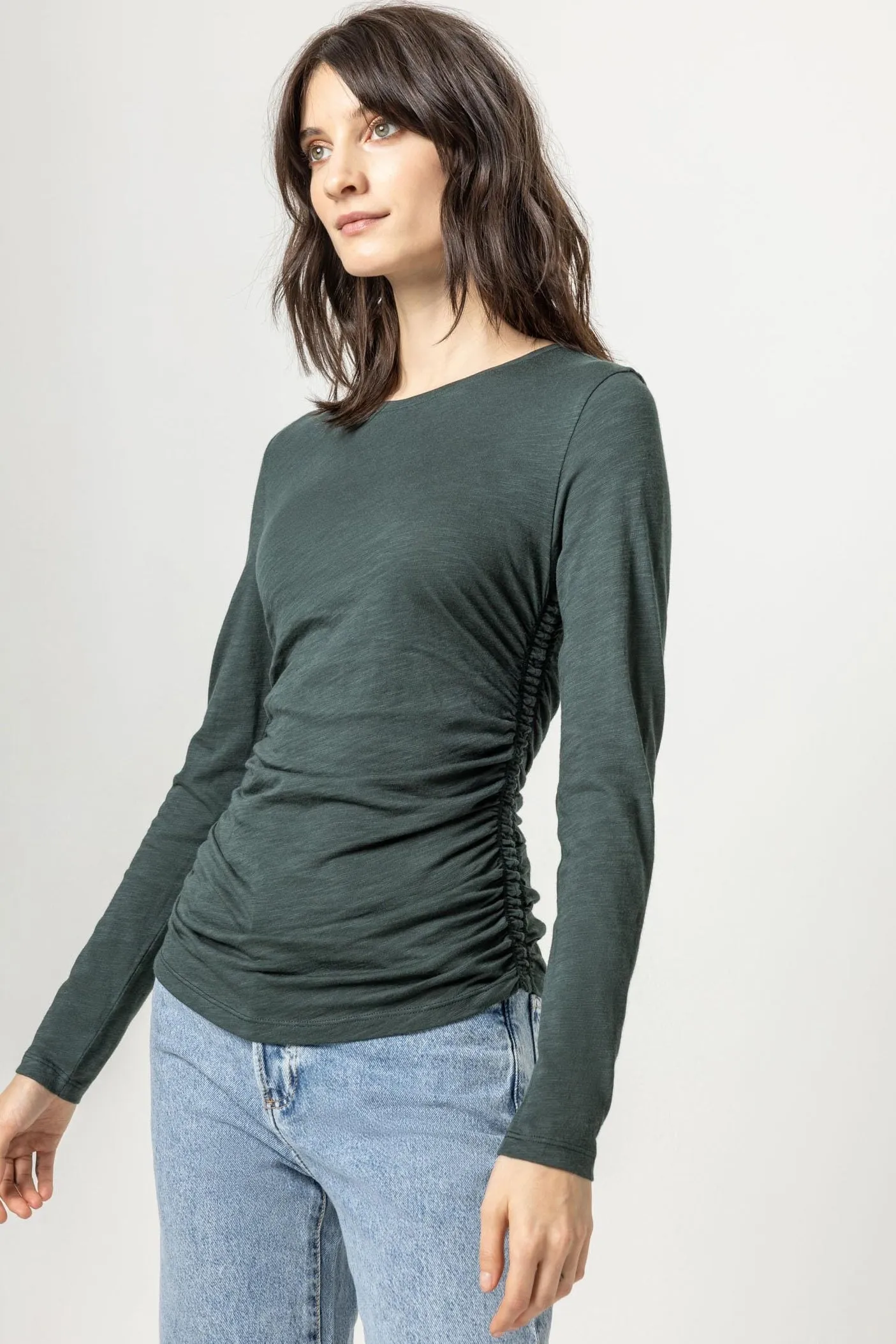 Lilla P Long Sleeve Shirred Crew