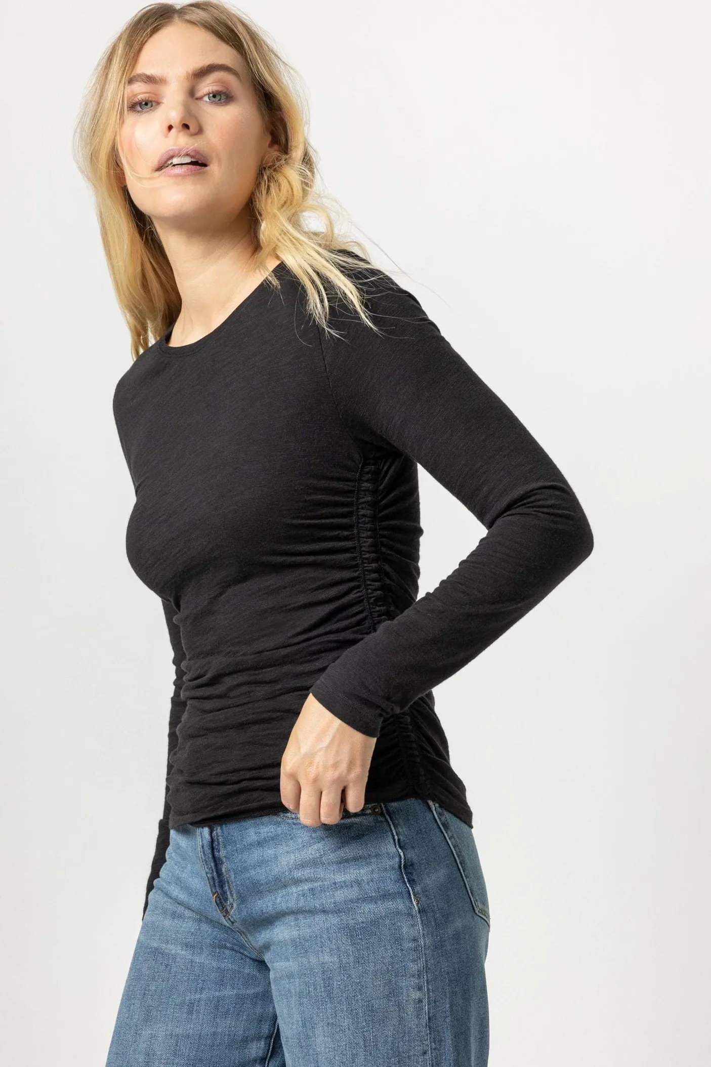 Lilla P Long Sleeve Shirred Crew