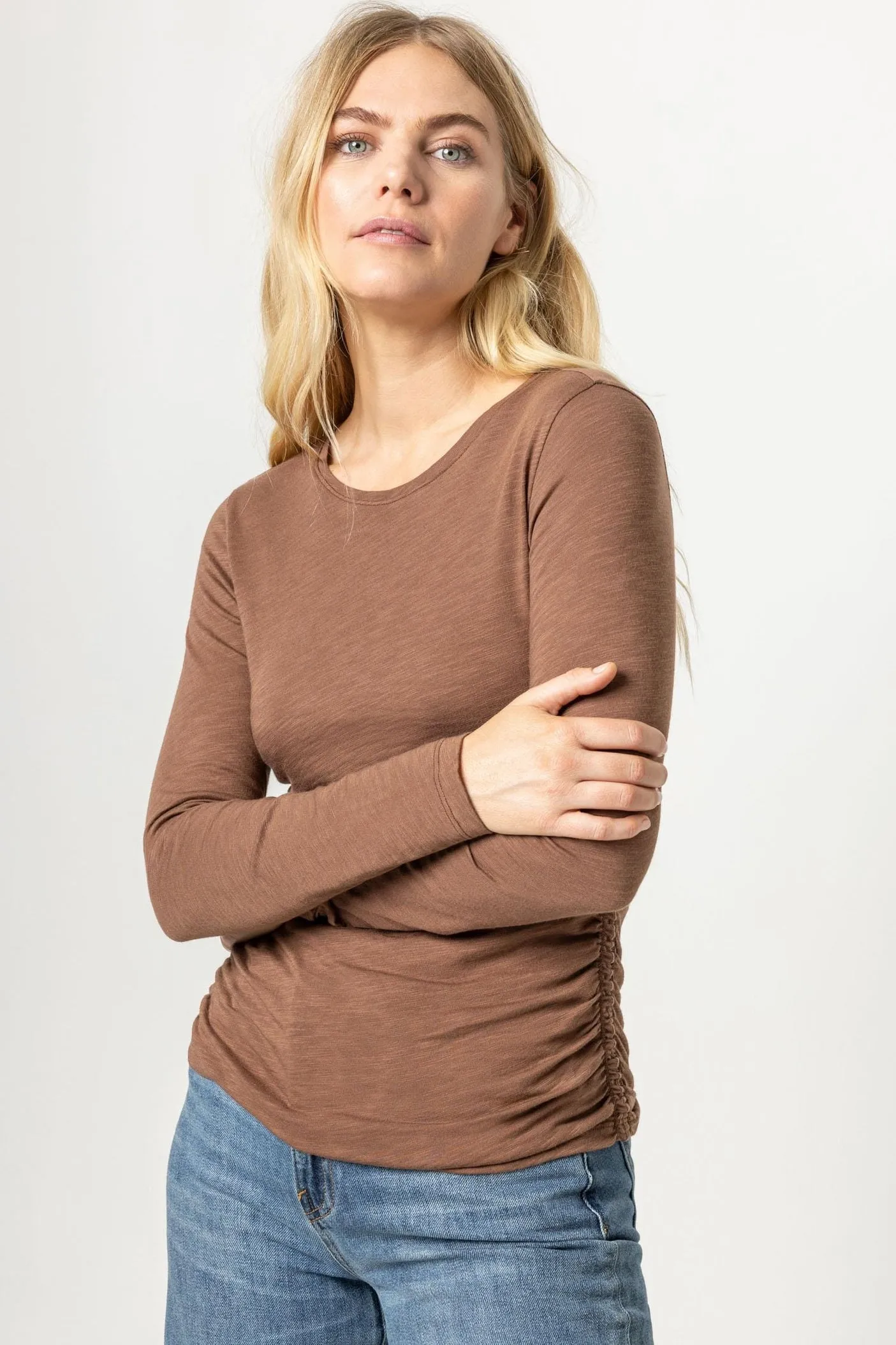 Lilla P Long Sleeve Shirred Crew