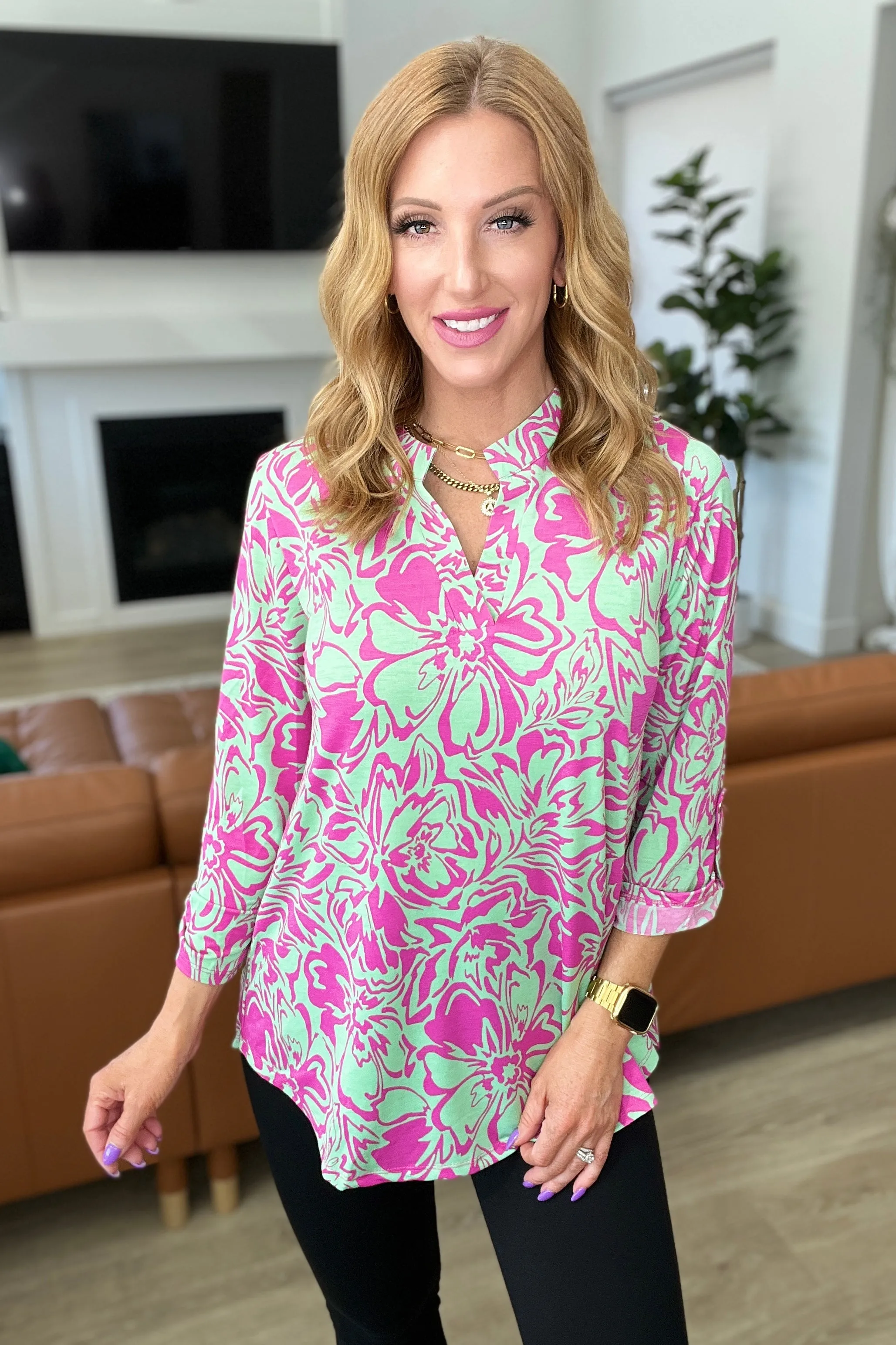 Lizzy Top in Emerald Pink Floral