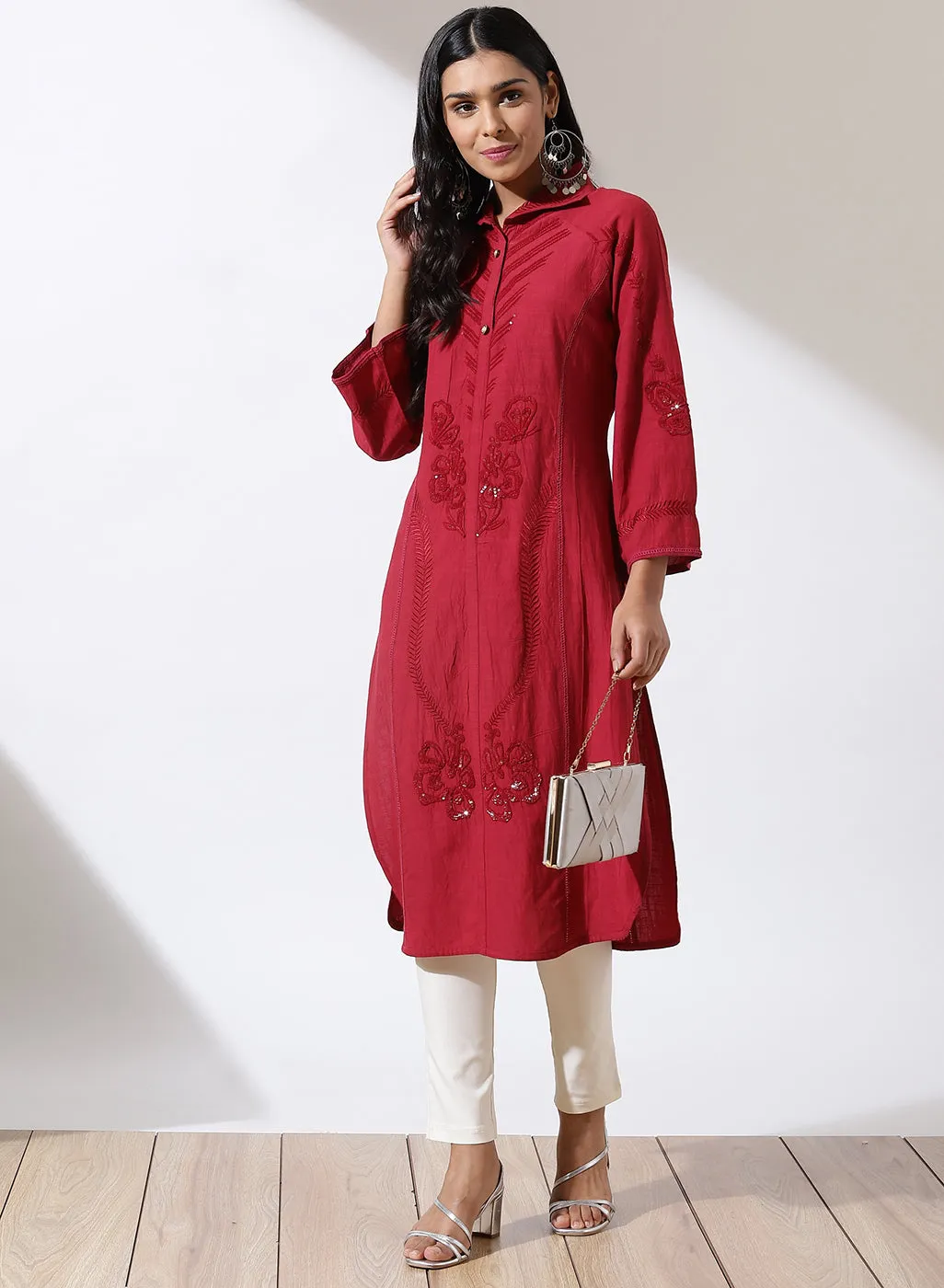 Maroon Solid Kurta