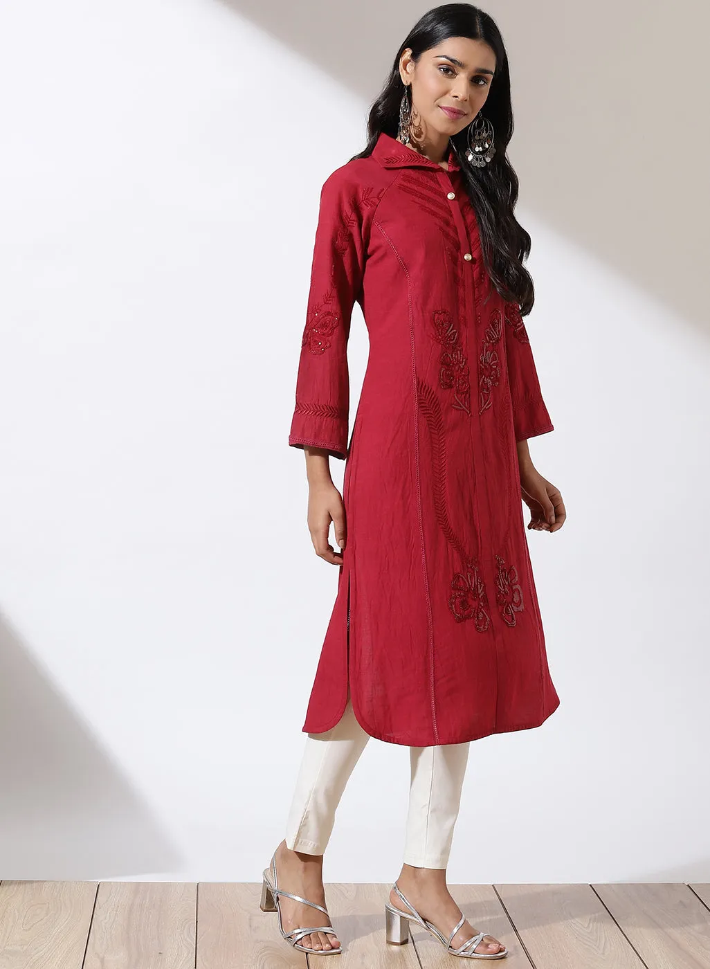 Maroon Solid Kurta