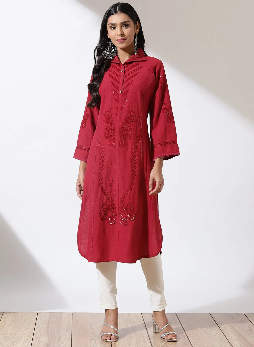 Maroon Solid Kurta