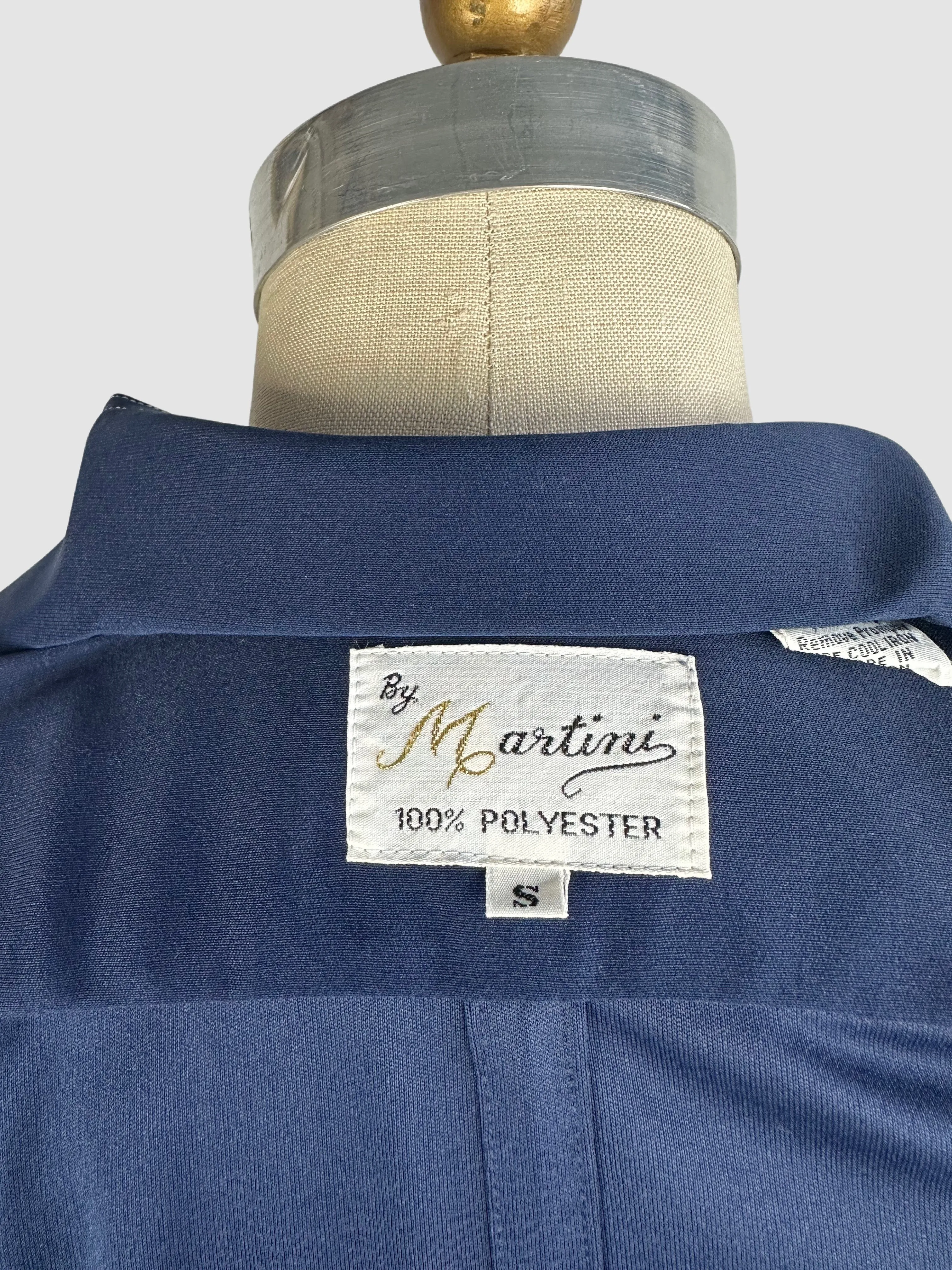 MARTINI 70s Deadstock Blue Polyester Disco Shirt  Small