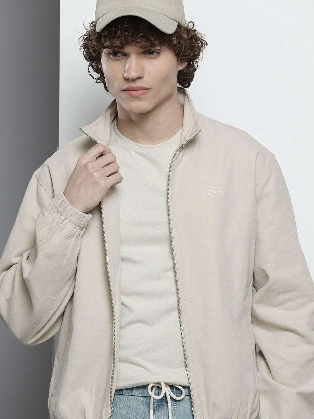 Men Beige Solid Casual Jacket