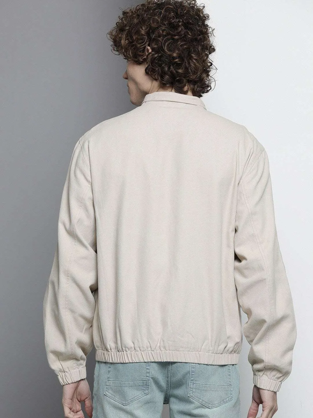 Men Beige Solid Casual Jacket