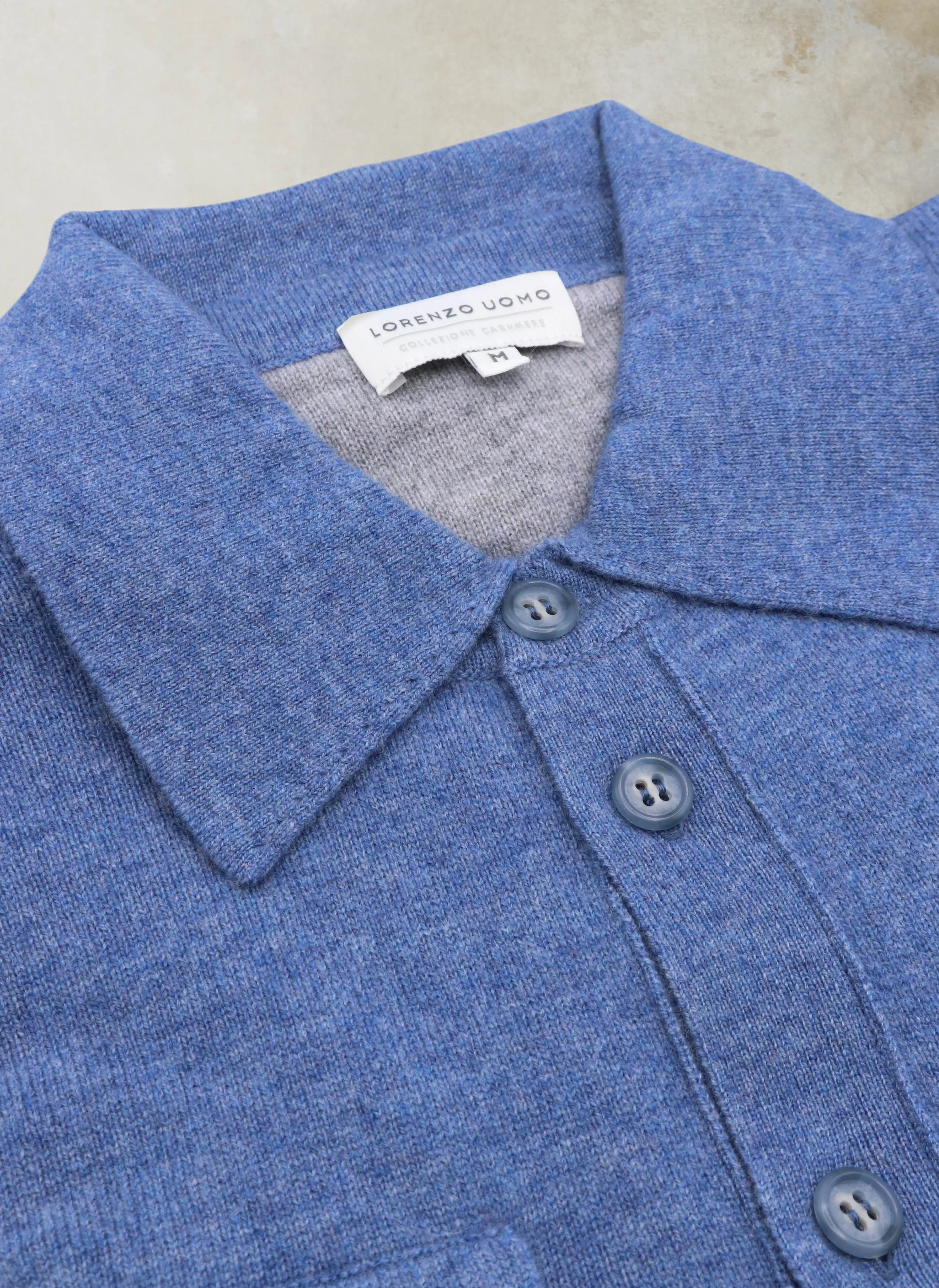 Men's Bergamo Cashmere Long Sleeve Shirt Sweater With Buttons in Navy