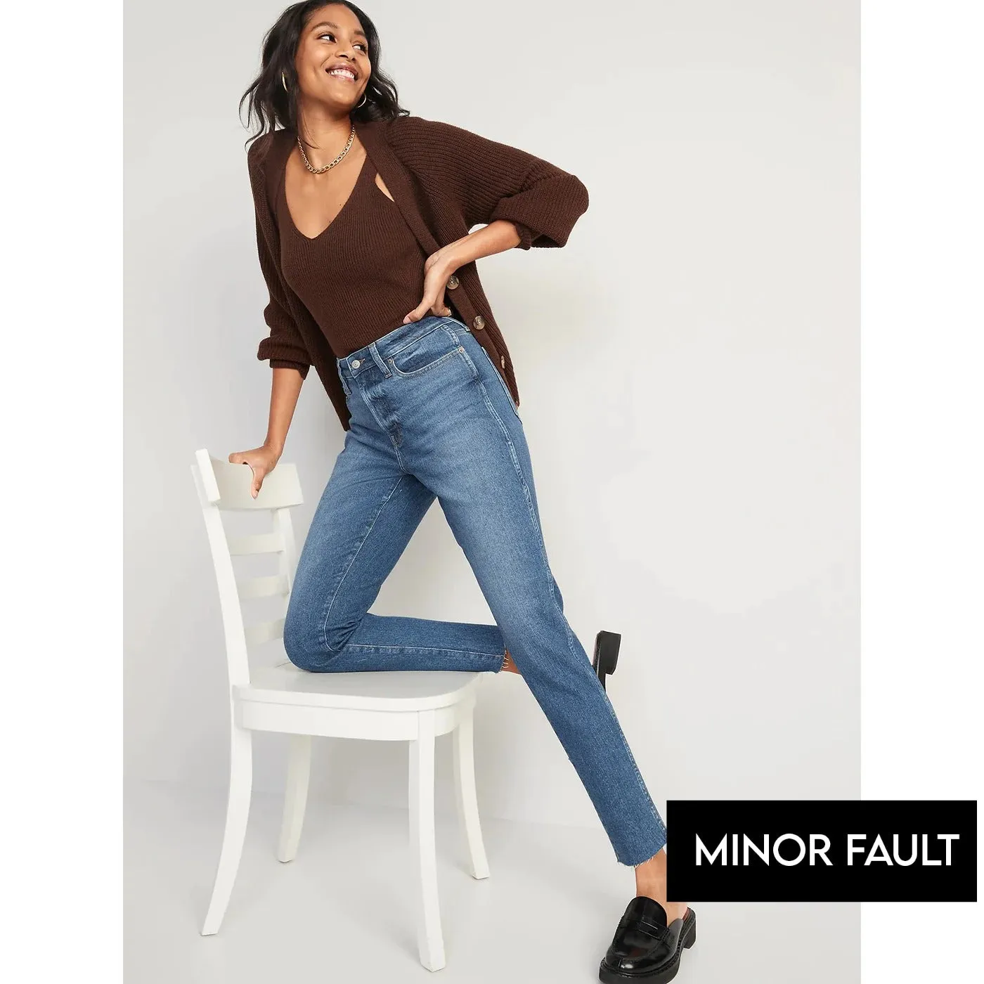 (Minor Fault) High Rise Straight Cut-off Jeans