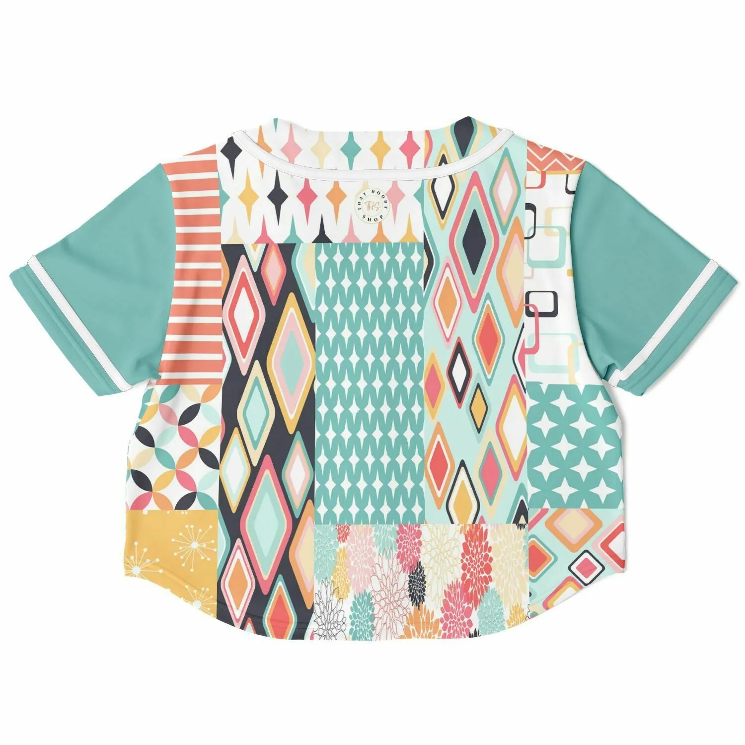 Old Miami Geo Patchwork Cropped Button Front Jersey