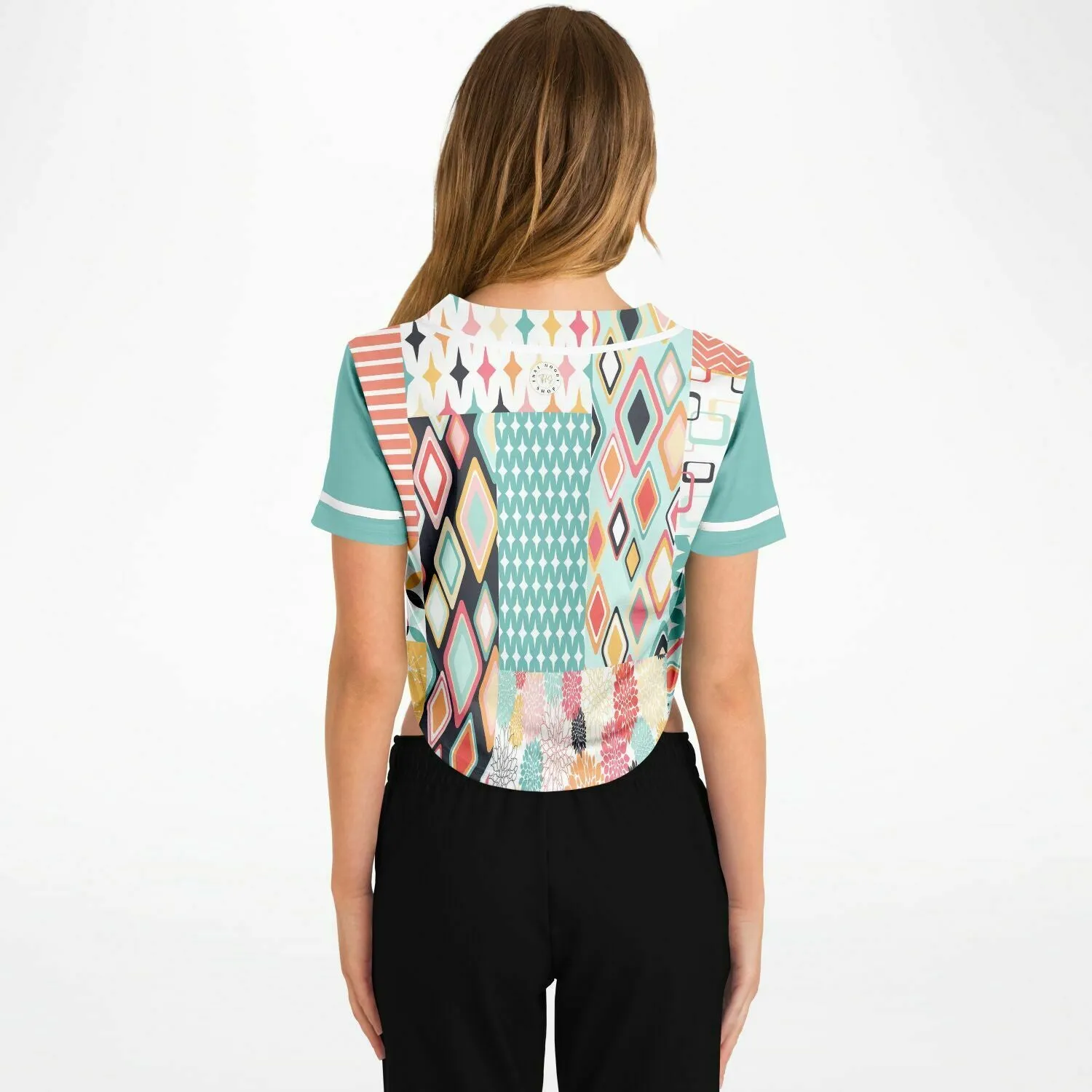 Old Miami Geo Patchwork Cropped Button Front Jersey