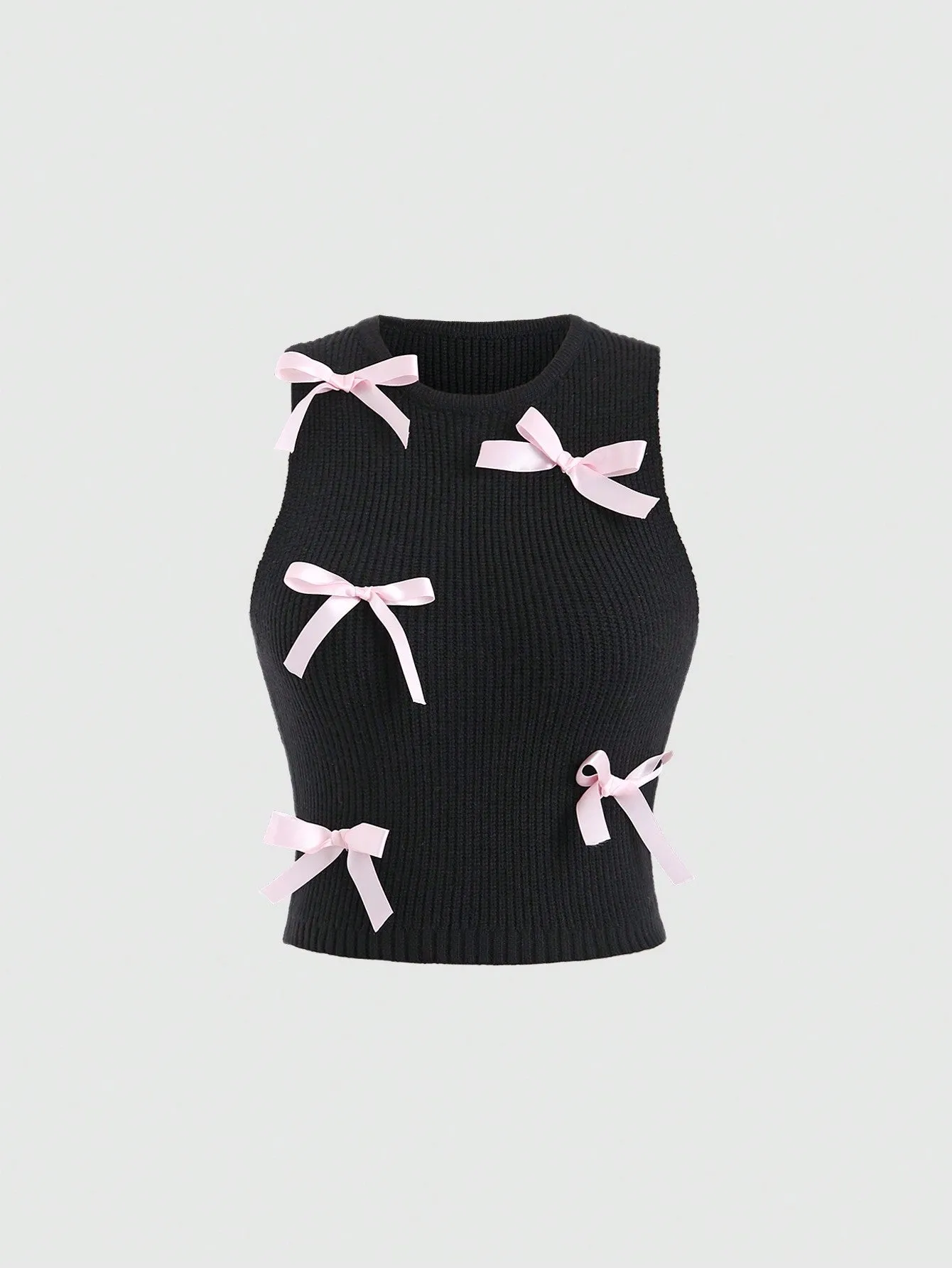 Parien Sleeveless Knit Sweater Vest With Bow Decor