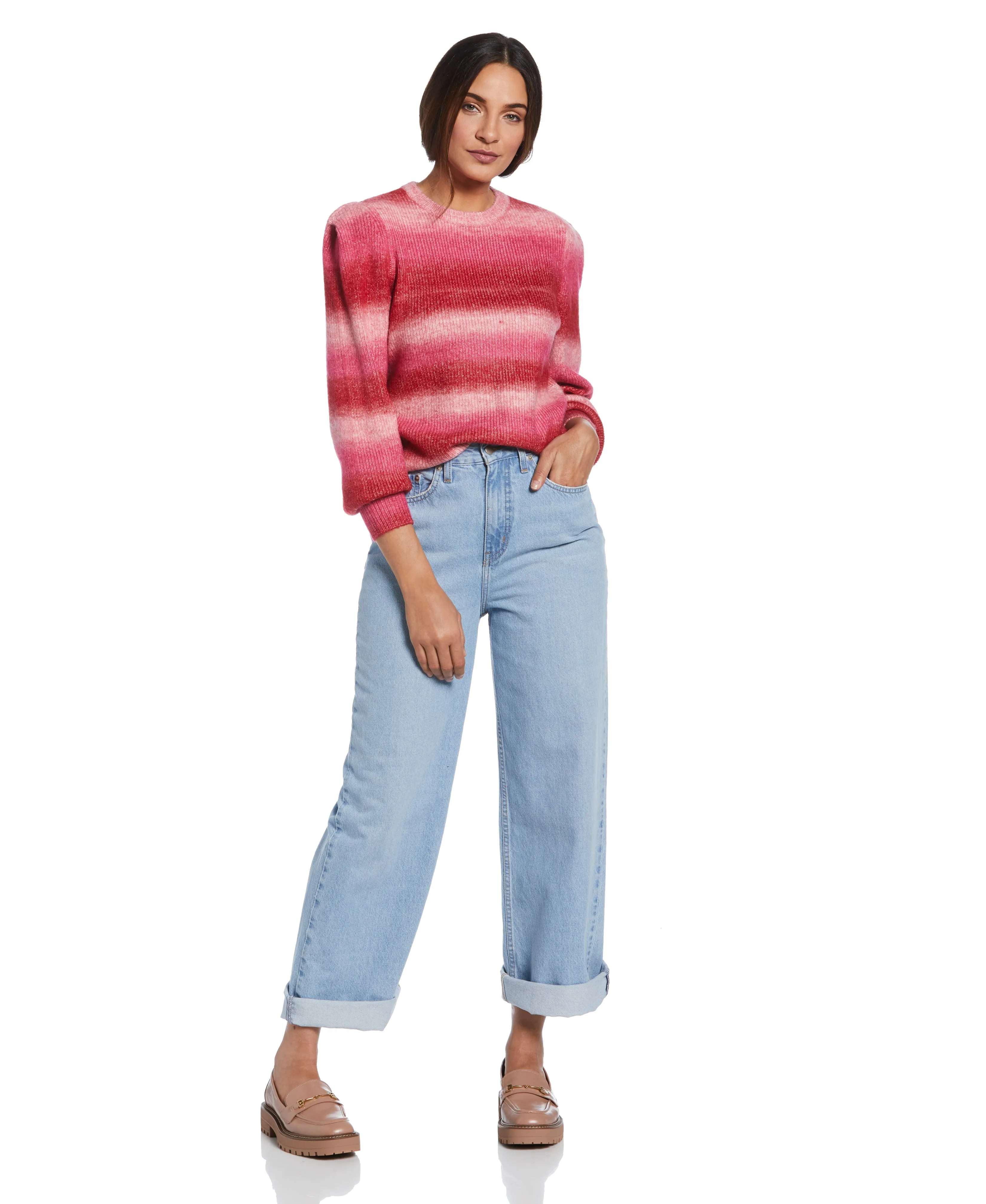 Petite Ombre Stripe Puff Sleeve Sweater