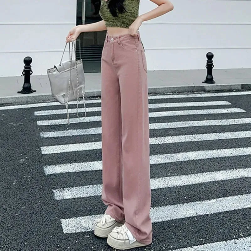 Pink Wide Leg High Waist Denim Jeans