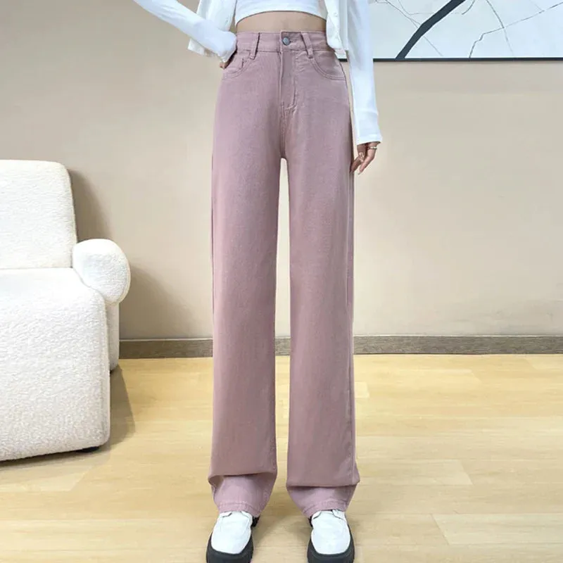 Pink Wide Leg High Waist Denim Jeans