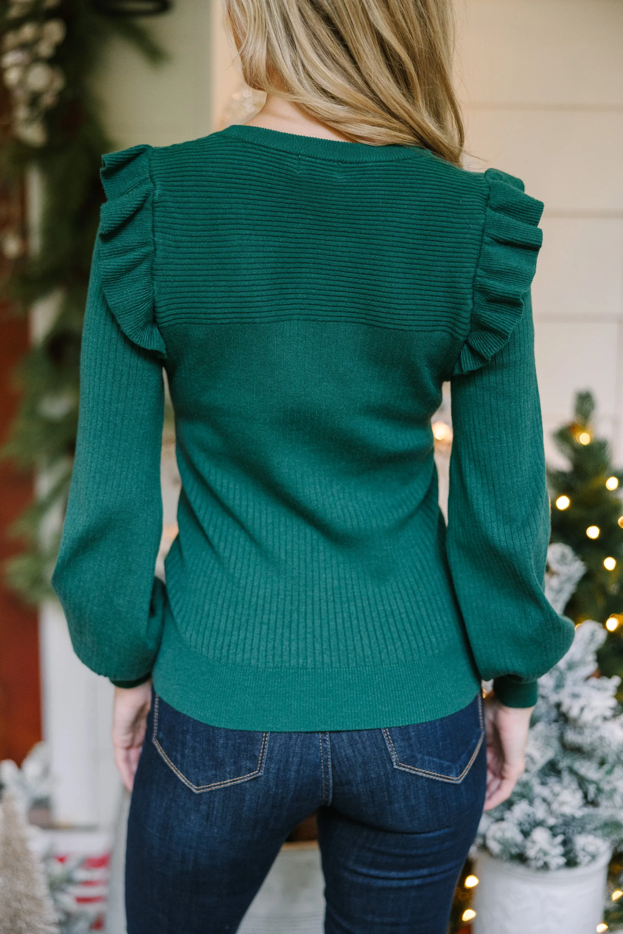 Reach Out Emerald Green Ruffled Sweater